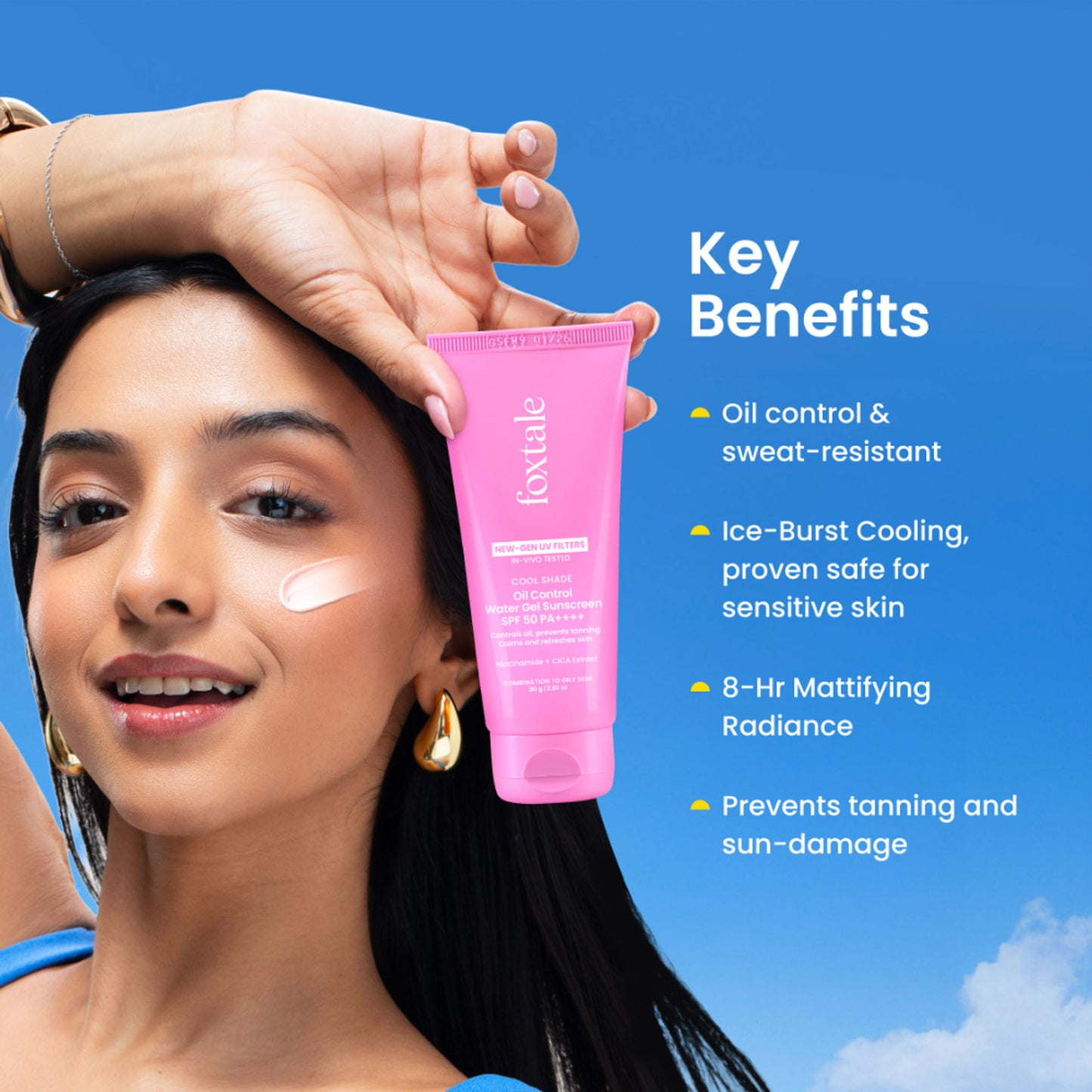 Foxtale SPF 50 Ice-Burst Gel Sunscreen for Oily Skin, In-Vivo Tested PA++++, Lightweight, Matte Skin