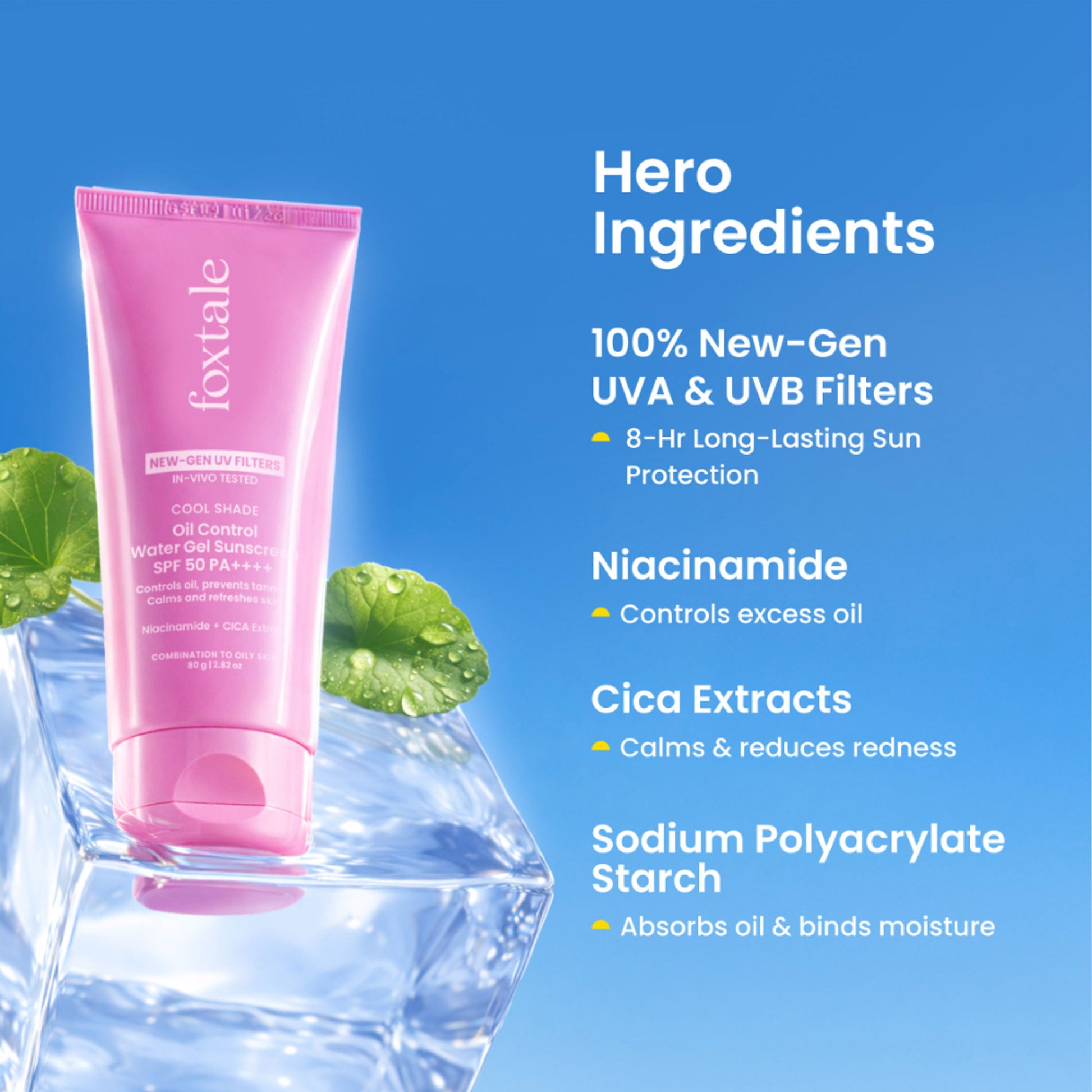 Foxtale SPF 50 Ice-Burst Gel Sunscreen for Oily Skin, In-Vivo Tested PA++++, Lightweight, Matte Skin