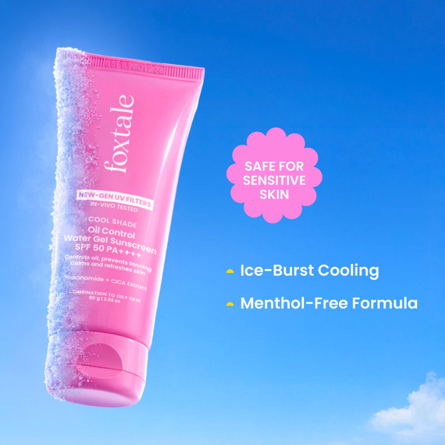 Foxtale SPF 50 Ice-Burst Gel Sunscreen for Oily Skin, In-Vivo Tested PA++++, Lightweight, Matte Skin