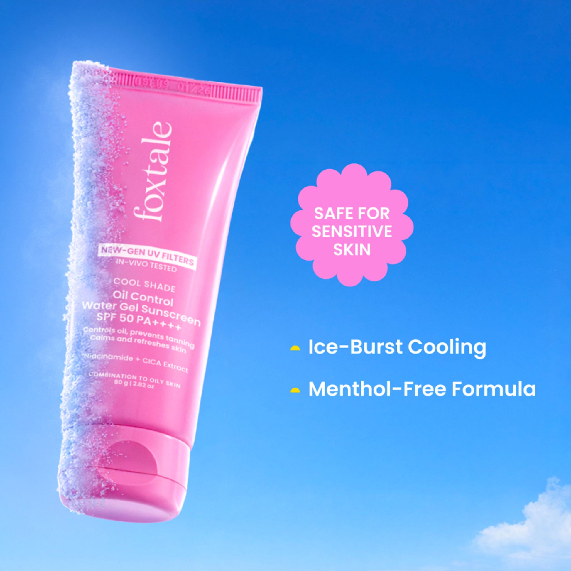 Foxtale SPF 50 Ice-Burst Gel Sunscreen for Oily Skin, In-Vivo Tested PA++++, Lightweight, Matte Skin