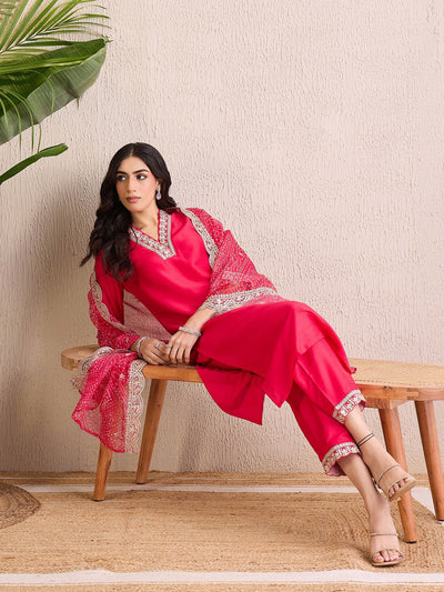 Indyancart IE Women Ethnic Motifs Embroidered Regular Kurta with Trousers & With Dupatta