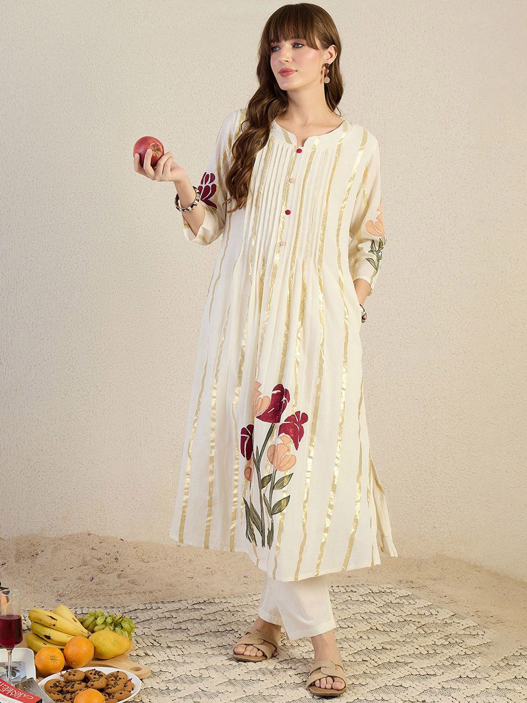 Floral Printed Pure Cotton A-Line Kurta With Trouser