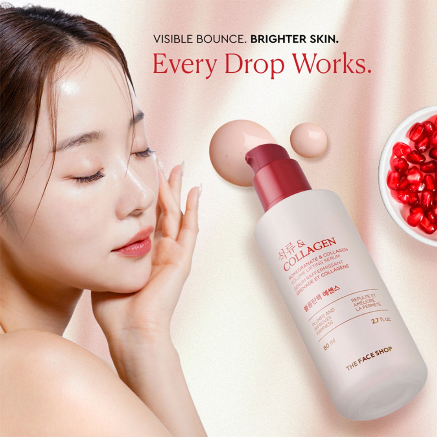 The Face Shop Pomegranate And Collagen Serum, With 10% Collagen & Hyaluronic Acid, For Skin Firming