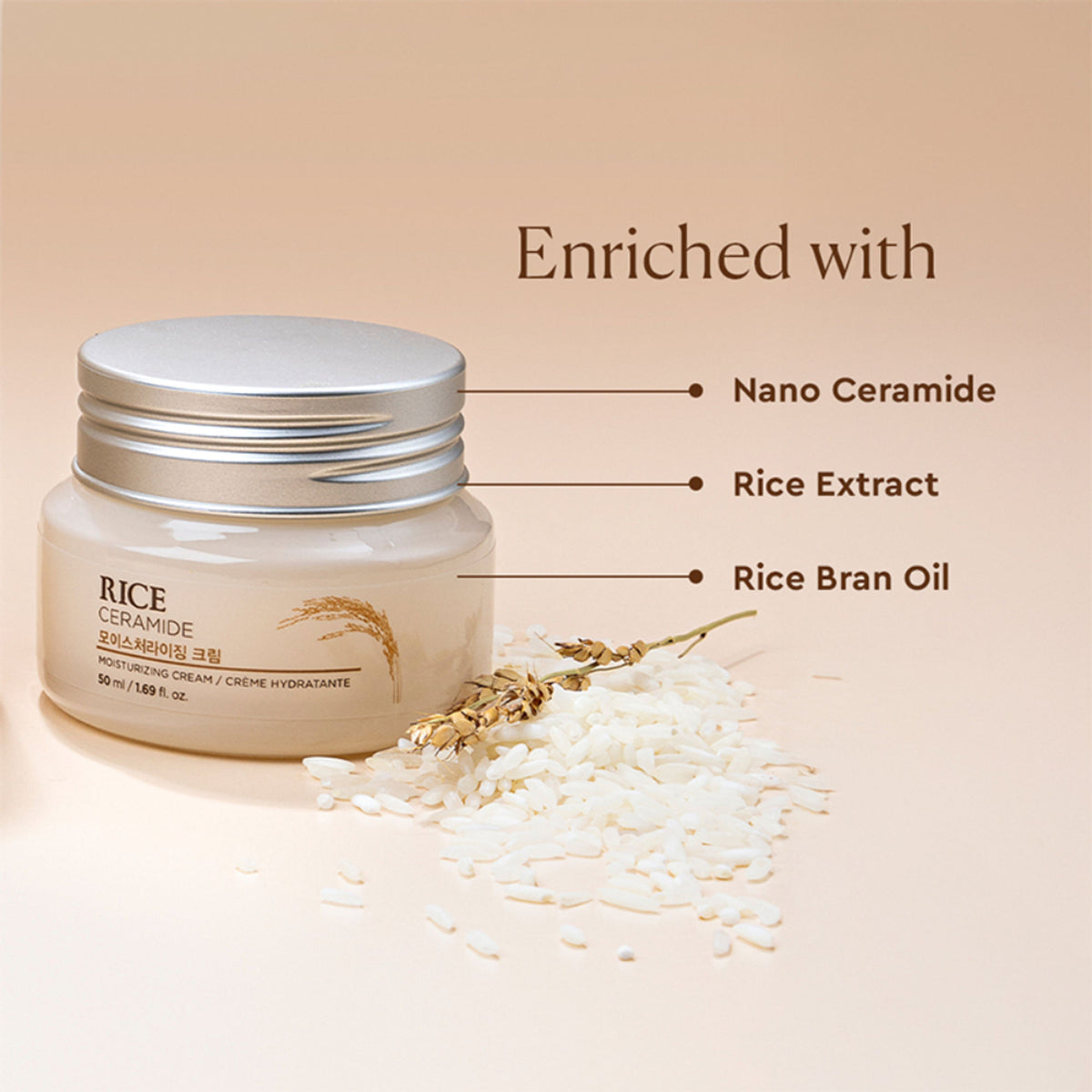 The Face Shop Ceramide & Rice Moisturizer - Korean Day Cream for Barrier Repair & Glass Skin Glow