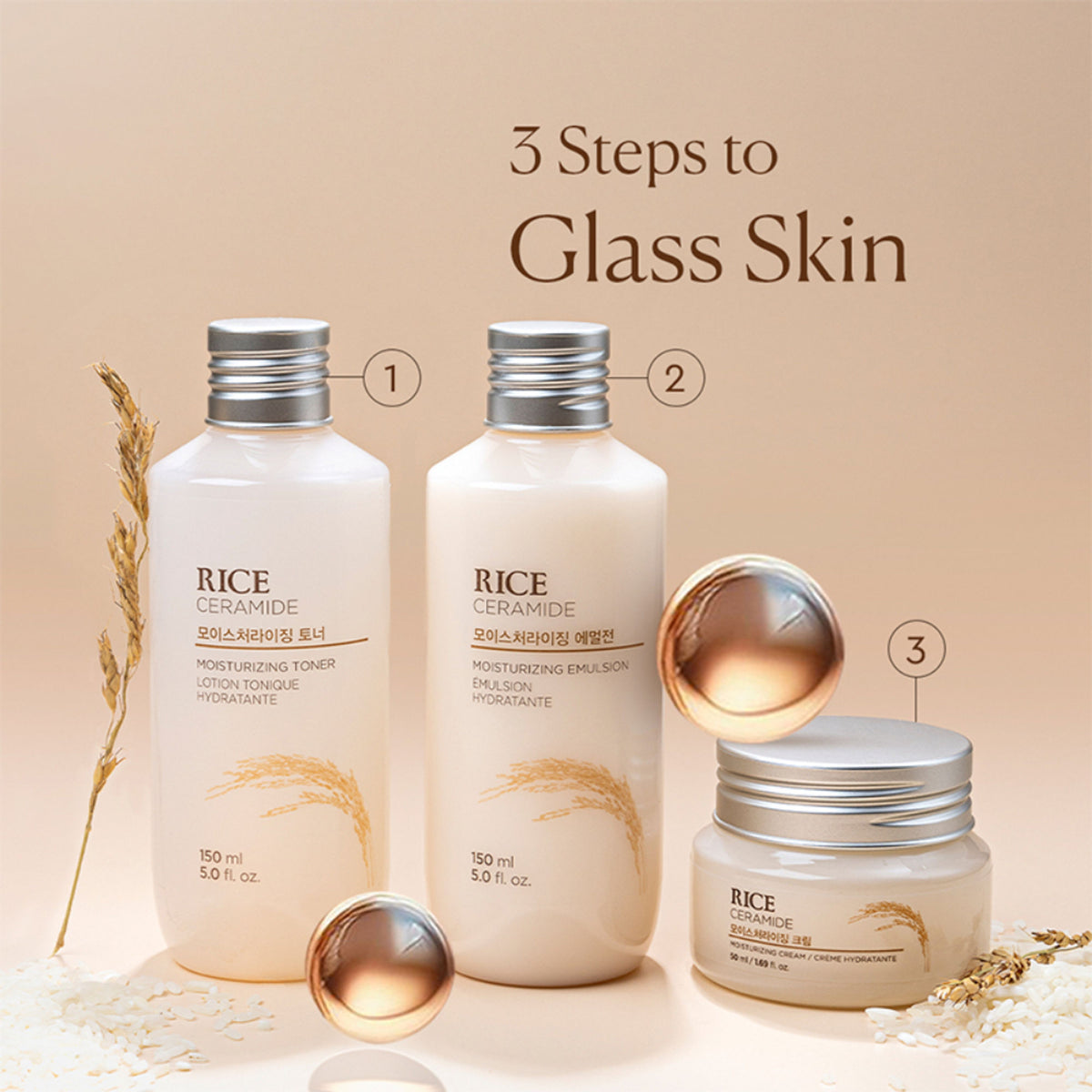 The Face Shop Ceramide & Rice Moisturizer - Korean Day Cream for Barrier Repair & Glass Skin Glow