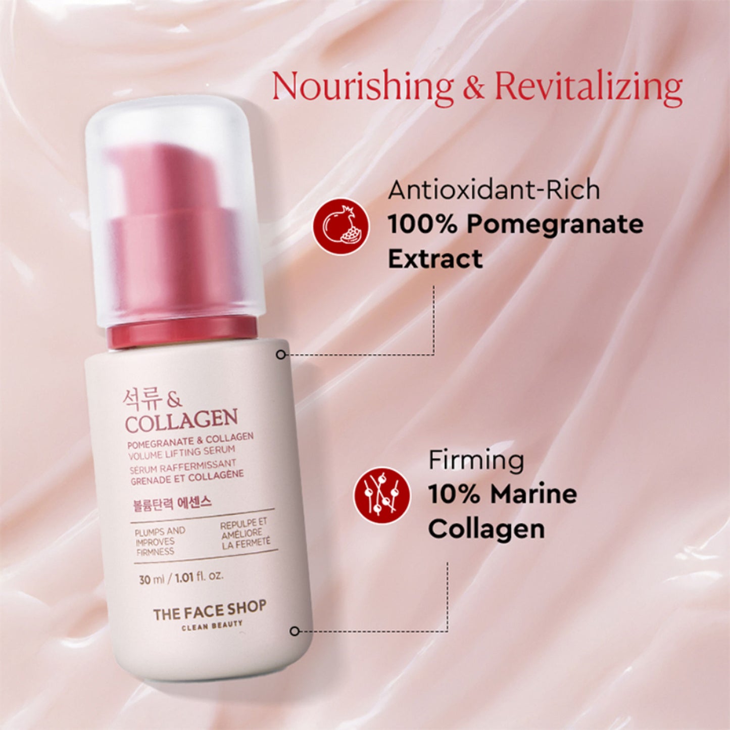 The Face Shop Pomegranate And Collagen Serum, With 10% Collagen & Hyaluronic Acid, For Skin Firming
