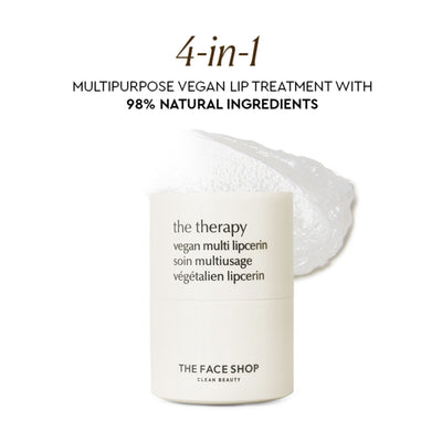 The Face Shop Vegan Korean Lipcerin - Lip Mask, Glowy Balm, Lip Scrub & Plumping Gloss in one