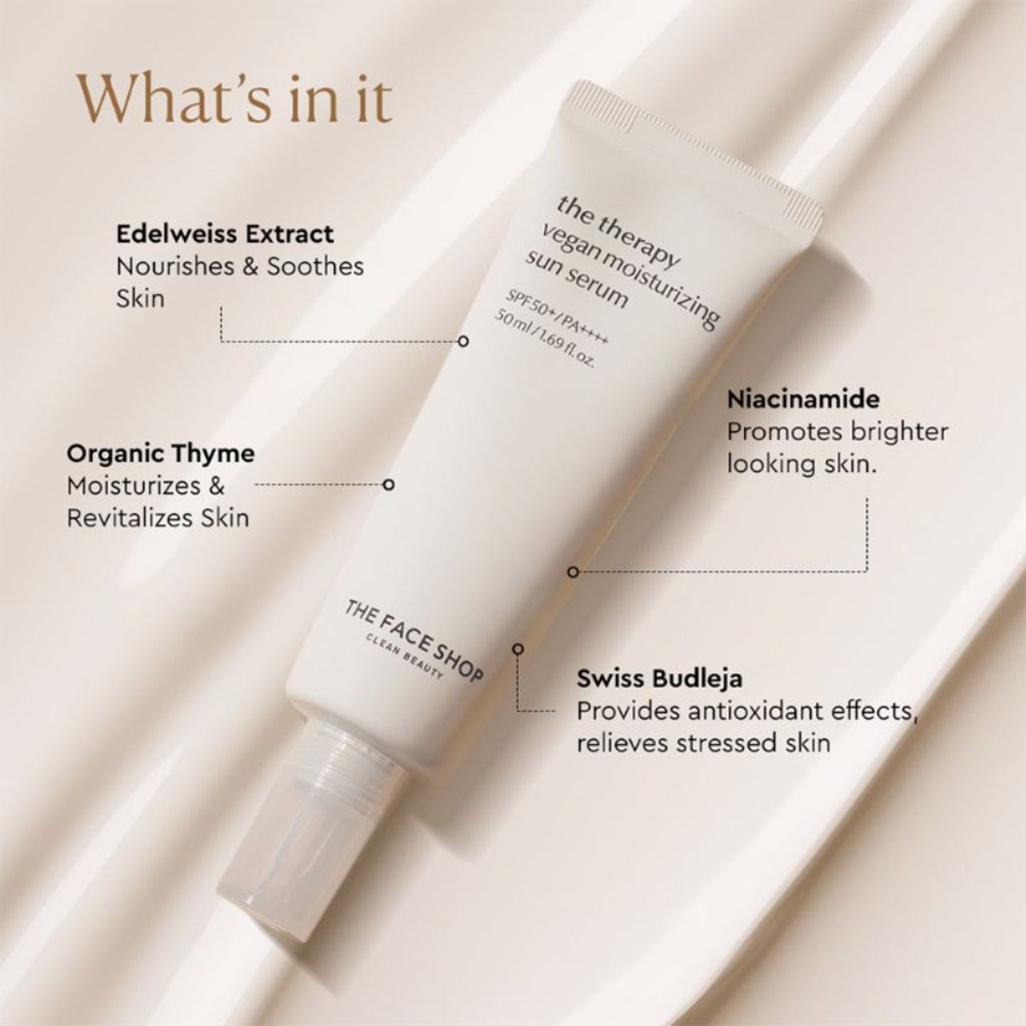 The Face Shop Vegan Korean Sunscreen Serum SPF 50+ PA++++ with Niacinamide