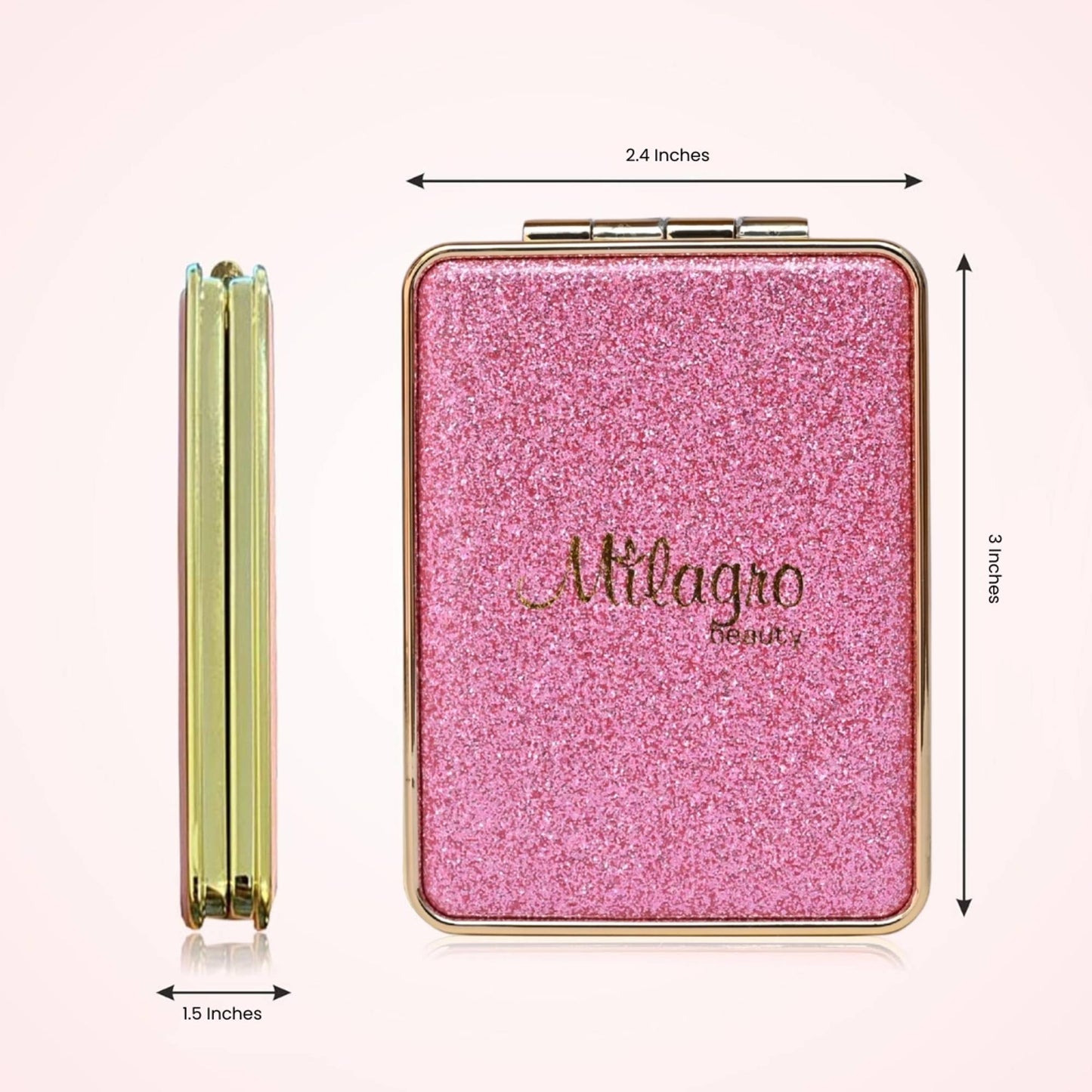 Milagro Beauty Pocket Glitter Hand Mirror Pink