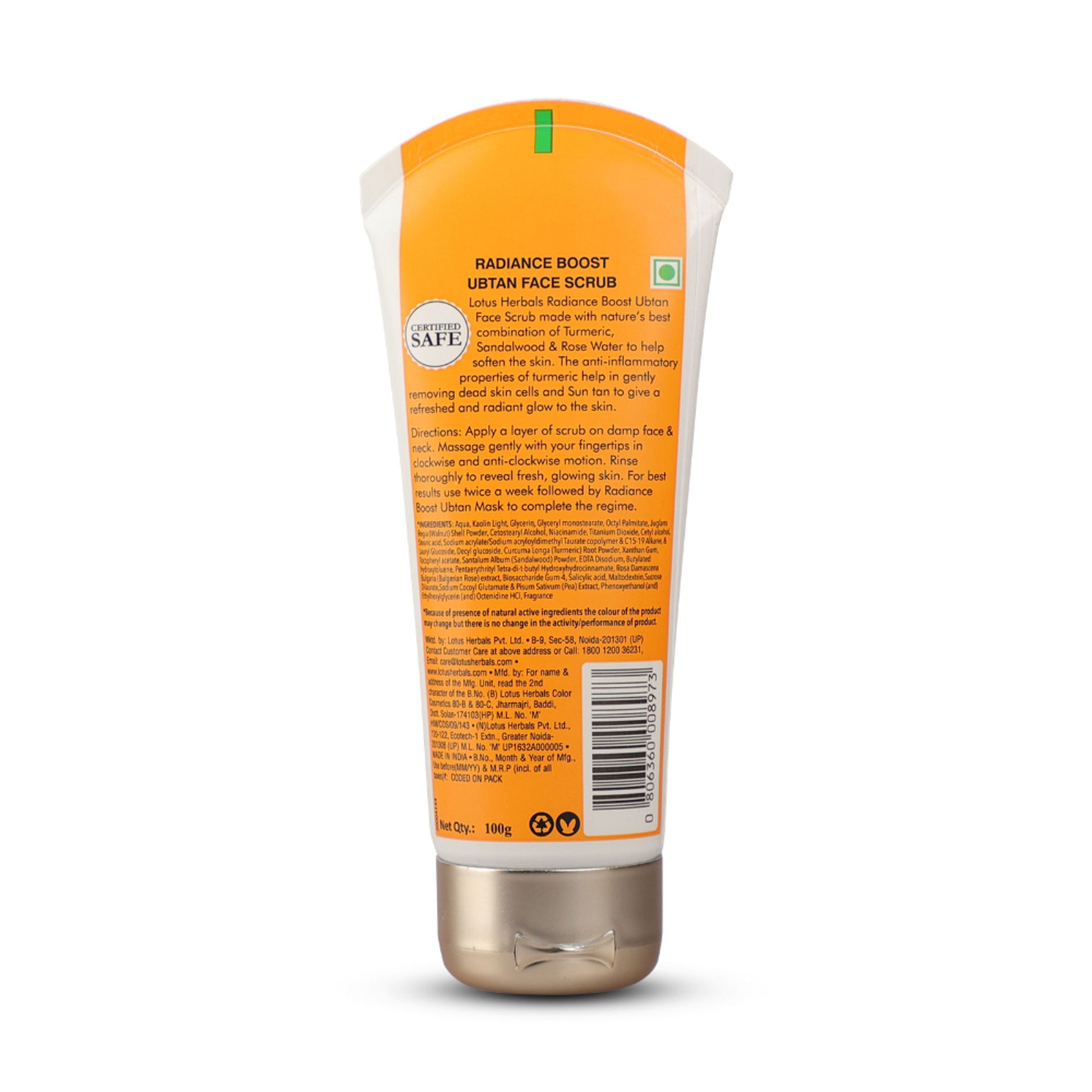 Lotus Herbals Radiance Boost Ubtan Face Scrub ,Turmeric, Sandalwood & Rose Water ,Glowing Skin