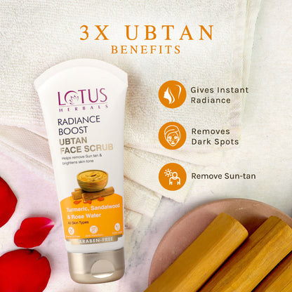 Lotus Herbals Radiance Boost Ubtan Face Scrub ,Turmeric, Sandalwood & Rose Water ,Glowing Skin