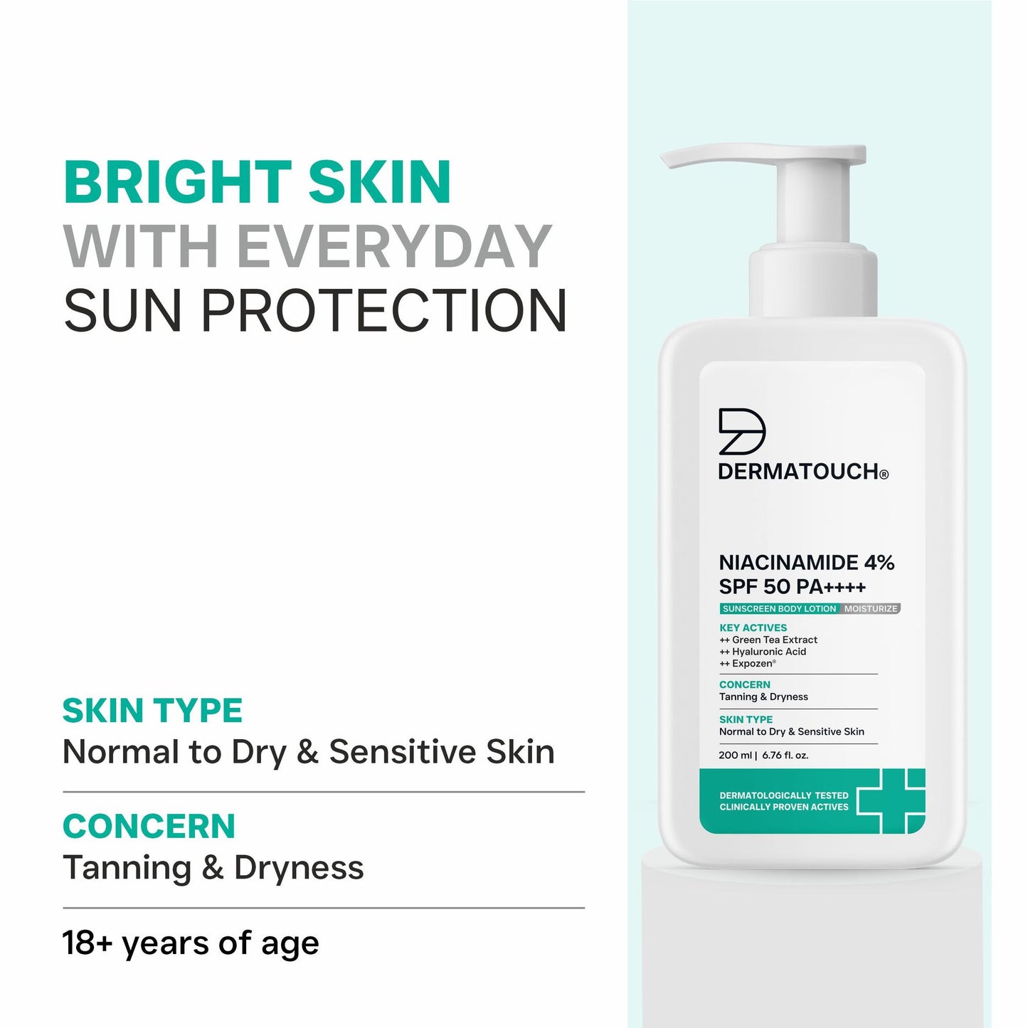 Dermatouch Niacinamide 4% SPF 50 PA++++ Sunscreen Body Lotion for Tanning & Dryness
