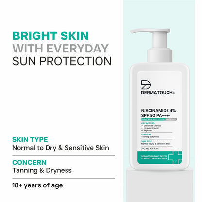 Dermatouch Niacinamide 4% SPF 50 PA++++ Sunscreen Body Lotion for Tanning & Dryness