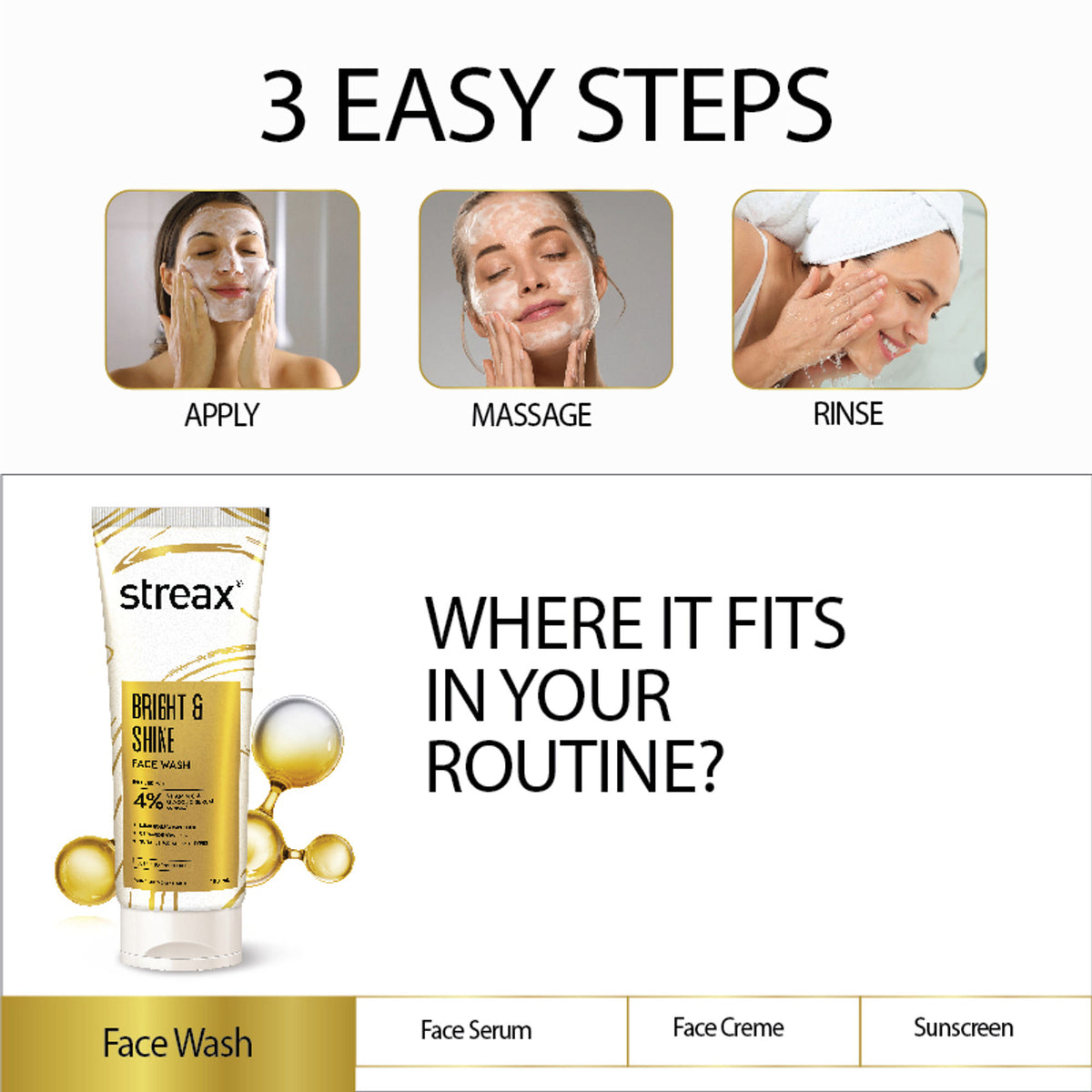 Streax Skin Bright & Shine Face Wash Cleanser For Brightening, Dark Spots Reduction