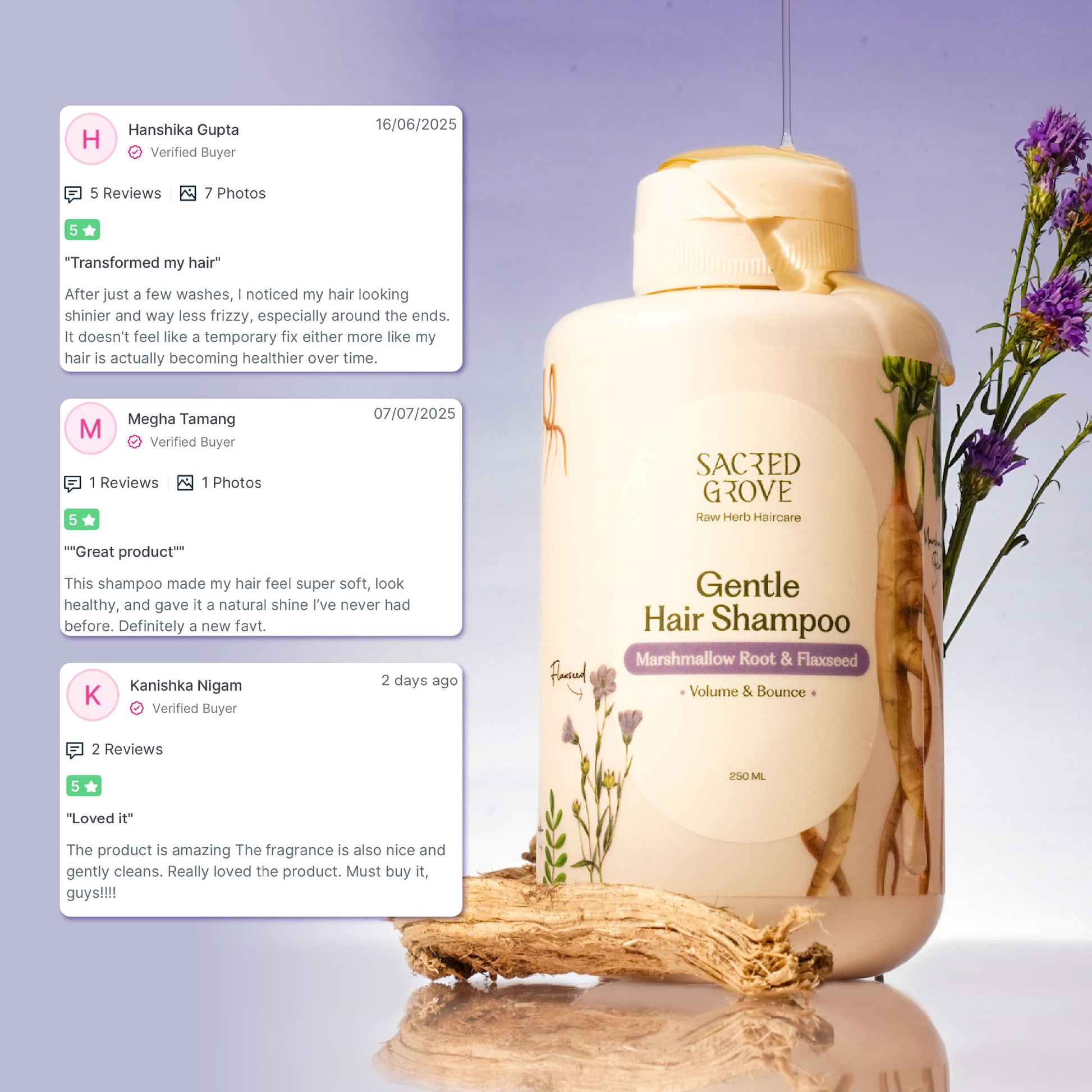 Sacred Grove Herbal Shampoo for Frizzy Dry Hair Gentle Natural Shampoo for Hair Fall Control