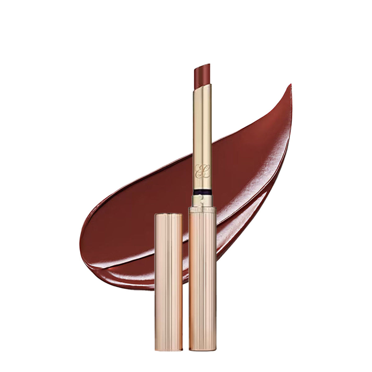 Estee Lauder Pure Color Explicit Slick Shine Lipstick in Second Glance showing a sleek, shiny lipstick tube with the product label.