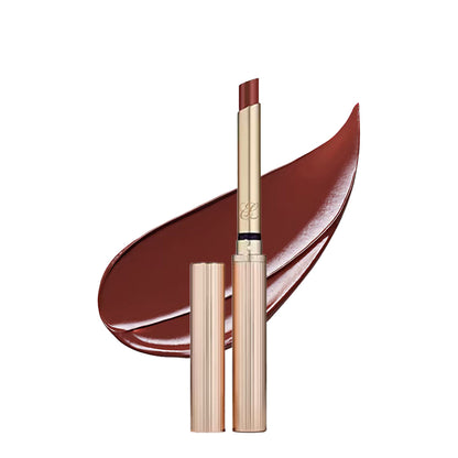 Estee Lauder Pure Color Explicit Slick Shine Lipstick in Second Glance showing a sleek, shiny lipstick tube with the product label.