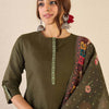 Dhiyona IE Women Ethnic Motifs Embroidered Regular Kurta & Trouser & Dupatta