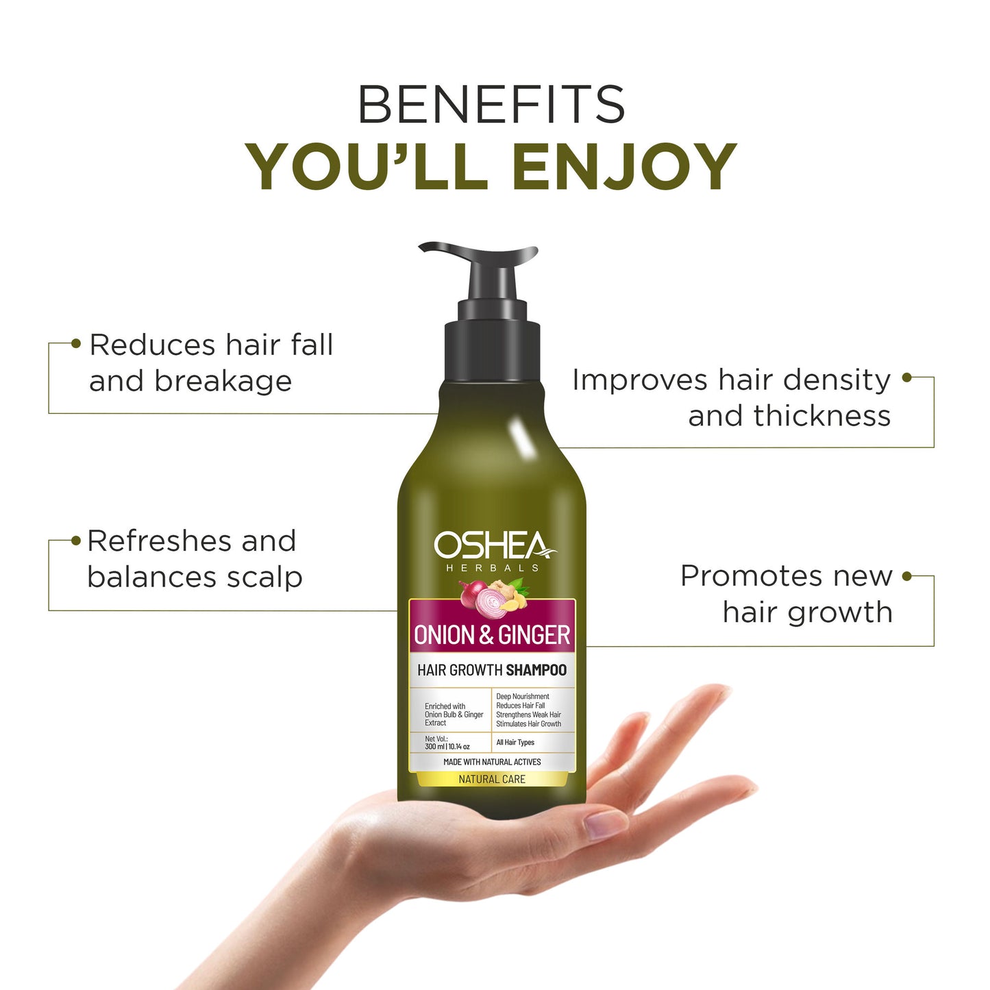 Oshea Herbals Onion & Ginger Hair Growth Shampoo for Deep Nourishment & Stimulated Hair Growth