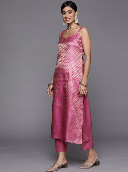 Indyancart VA Women's Fuchsia Kurta with Trousers & With Dupatta