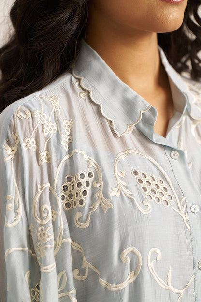 Women's Powder Blue Embroidered Shirt