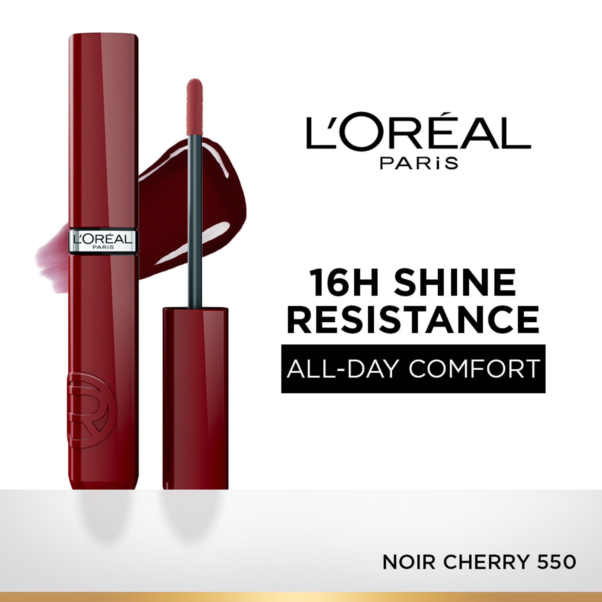 L'Oreal Paris Infallible Laque Resistance Liquid Lipstick, 16H Lacquer Shine - 550 Noir Cherry