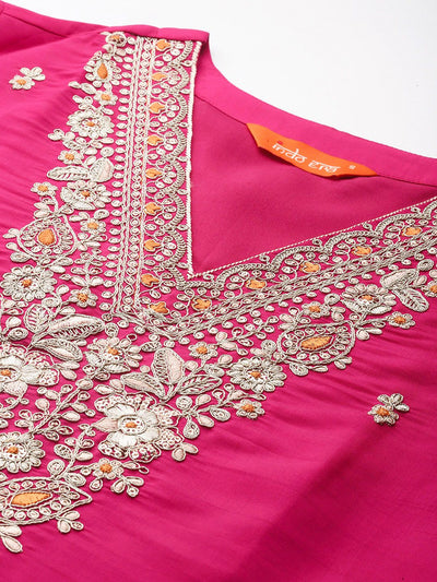 Indyancart IE Ethnic Motifs Embroidered Sequinned Kurta with Trousers & With Dupatta