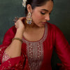 Dhiyona IE Women Ethnic Motifs Embroidered Sequinned Kurta with Trousers & With Dupatta