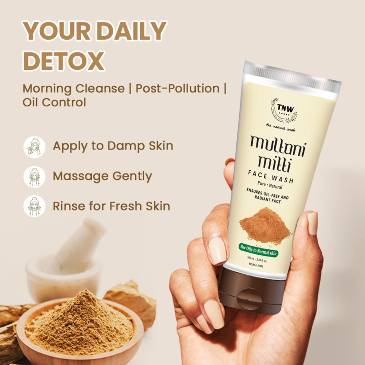 TNW The Natural Wash Multani Mitti Face Wash for Glowing & Clear Skin - For Oily Skin