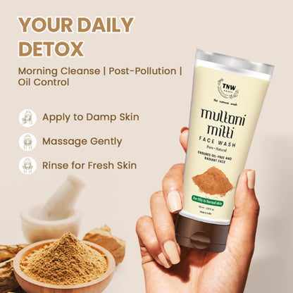 TNW The Natural Wash Multani Mitti Face Wash for Glowing & Clear Skin - For Oily Skin