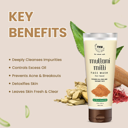 TNW The Natural Wash Multani Mitti Face Wash for Glowing & Clear Skin - For Oily Skin