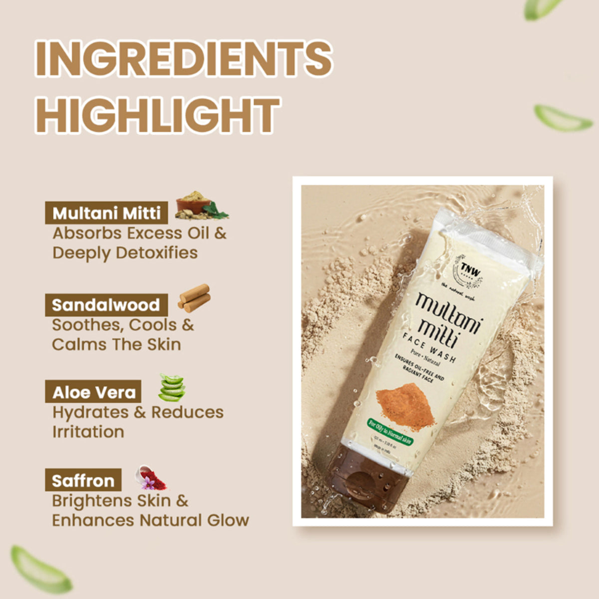 TNW The Natural Wash Multani Mitti Face Wash for Glowing & Clear Skin - For Oily Skin