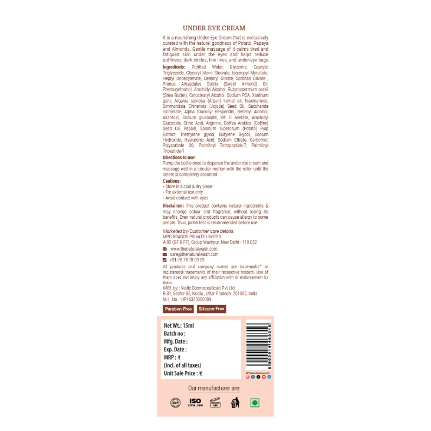 TNW The Natural Wash Under Eye Cream Roll On to Reduce Dark Circles, Puffiness and Fine Lines