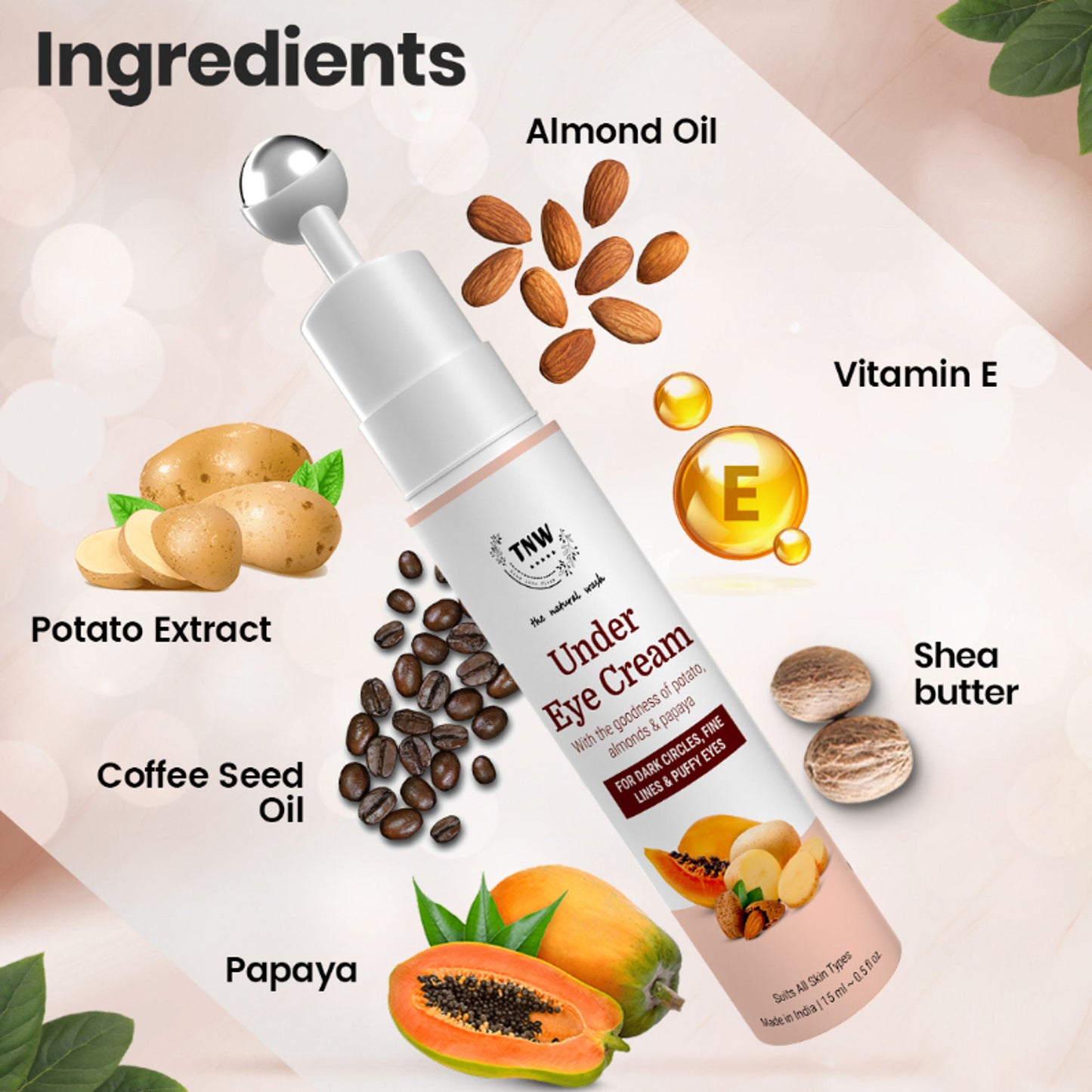 TNW The Natural Wash Under Eye Cream Roll On to Reduce Dark Circles, Puffiness and Fine Lines