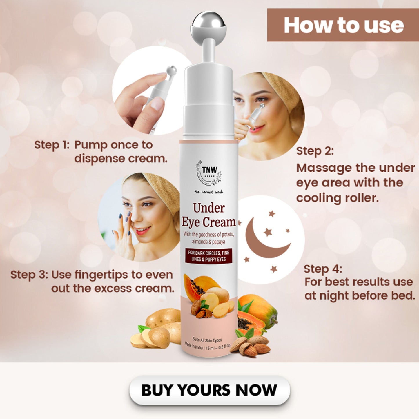 TNW The Natural Wash Under Eye Cream Roll On to Reduce Dark Circles, Puffiness and Fine Lines
