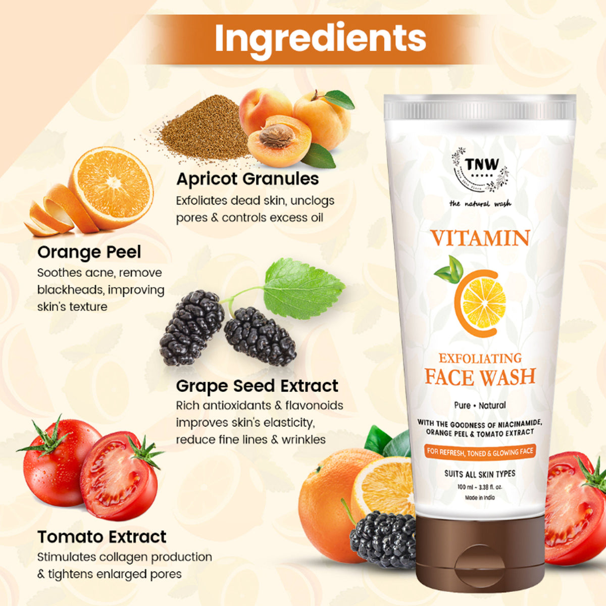 TNW The Natural Wash Deep Cleansing & Skin Brightening Vitamin C Face Wash Exfoliating