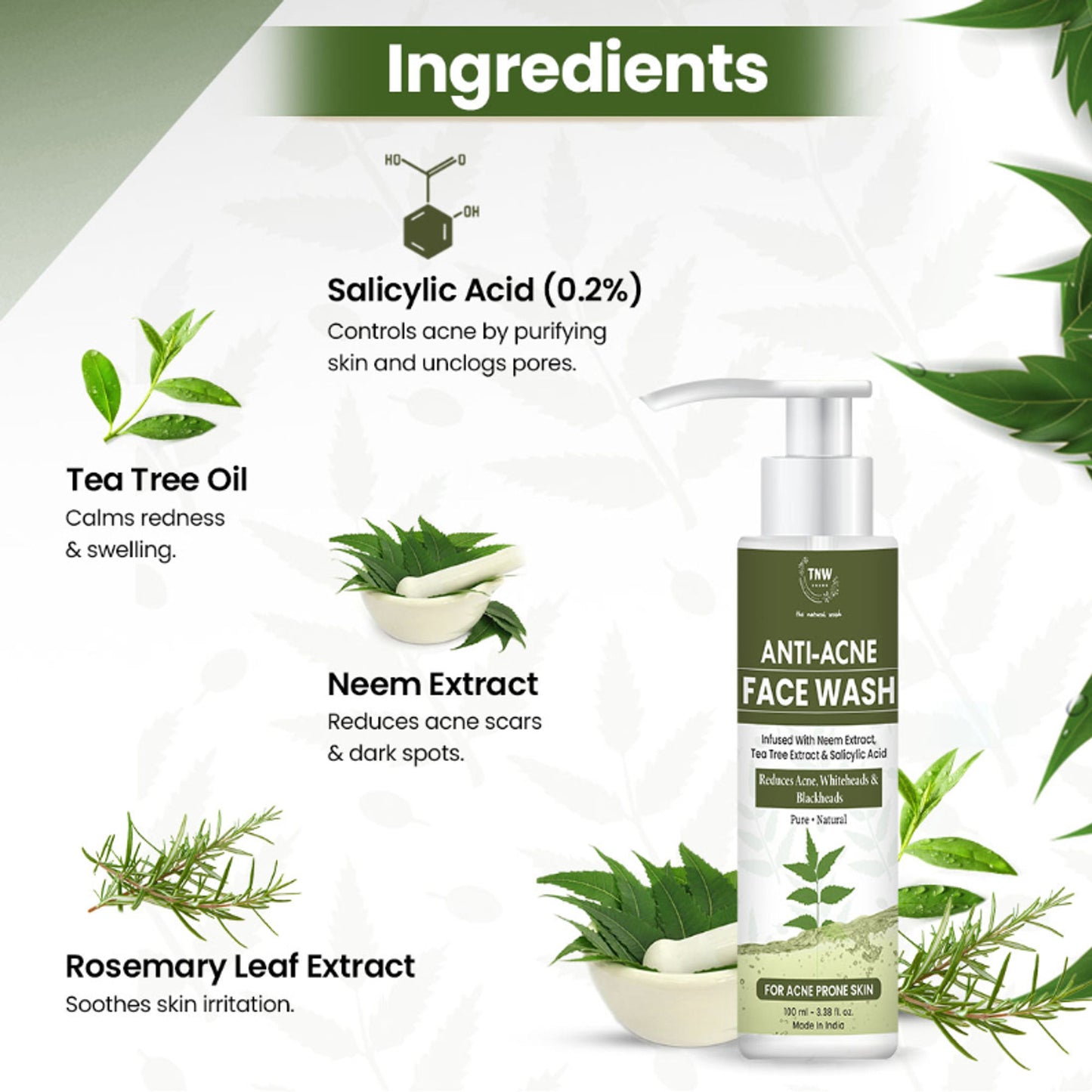TNW The Natural Wash Anti Acne Face Wash for Reduces Acne, Whiteheads & Blackheads