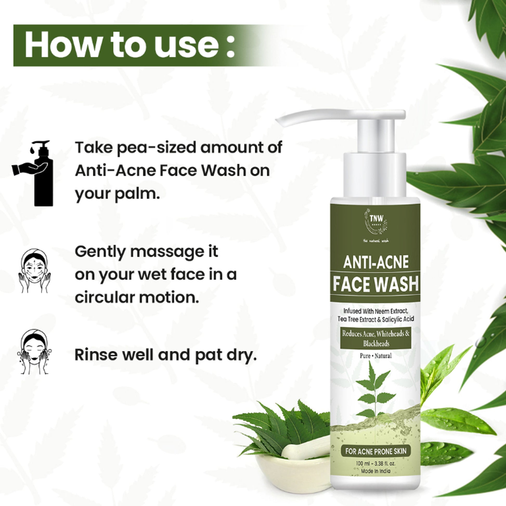 TNW The Natural Wash Anti Acne Face Wash for Reduces Acne, Whiteheads & Blackheads