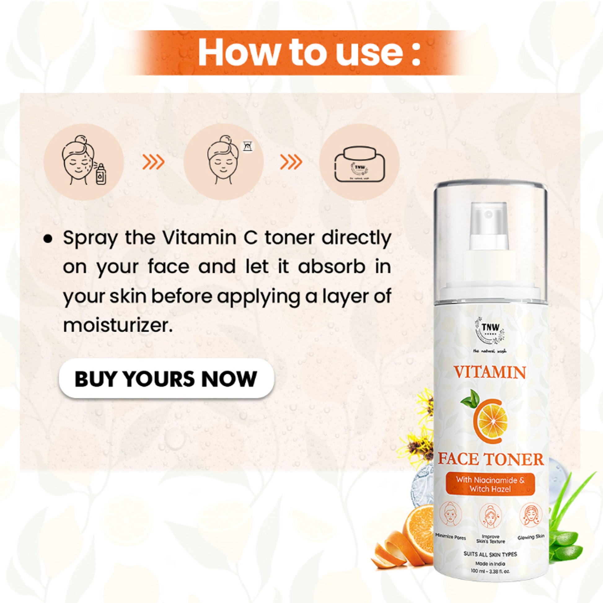 TNW The Natural Wash Vitamin C Face Toner for Improve Skin Texture with Niacinamide & Witch Hazel