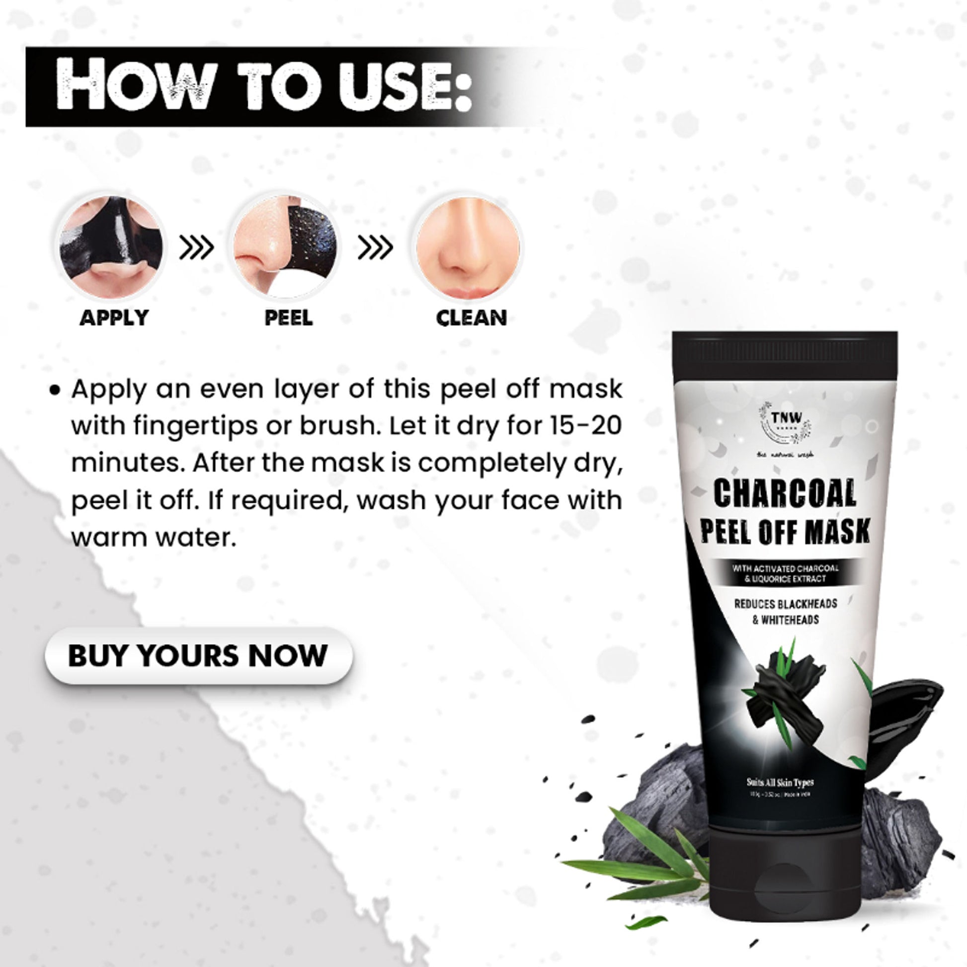 TNW The Natural Wash Charcoal Peel Off Face Mask with Activated Charcoal & Liquorice Extract