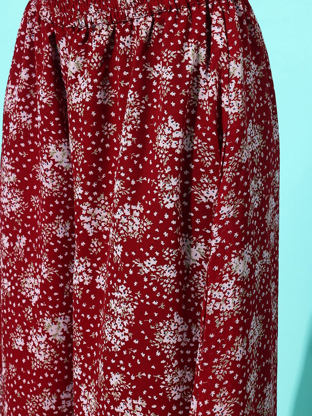 Indyancart VA Women'sFloral Printed Empire Silk Georgette Kurta with Palazzos & With Dupatta