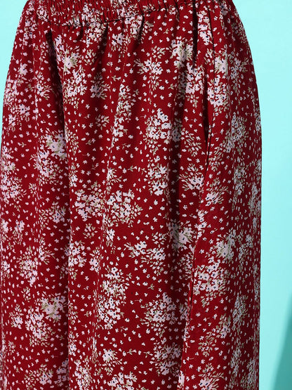 Indyancart VA Women'sFloral Printed Empire Silk Georgette Kurta with Palazzos & With Dupatta