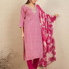 Indyancart IE Chevron Printed Pure Cotton Straight Kurta With Trousers & Dupatta