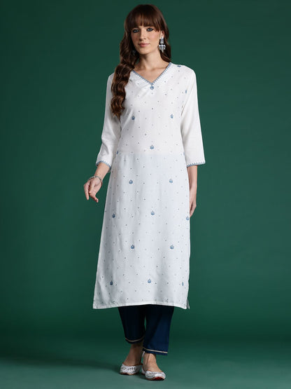 Indyancart IE Ethnic Motifs Embroidered Sequinned Kurta