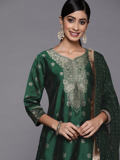 Indyancart VA Women's Green Kurta with Trousers & With Dupatta