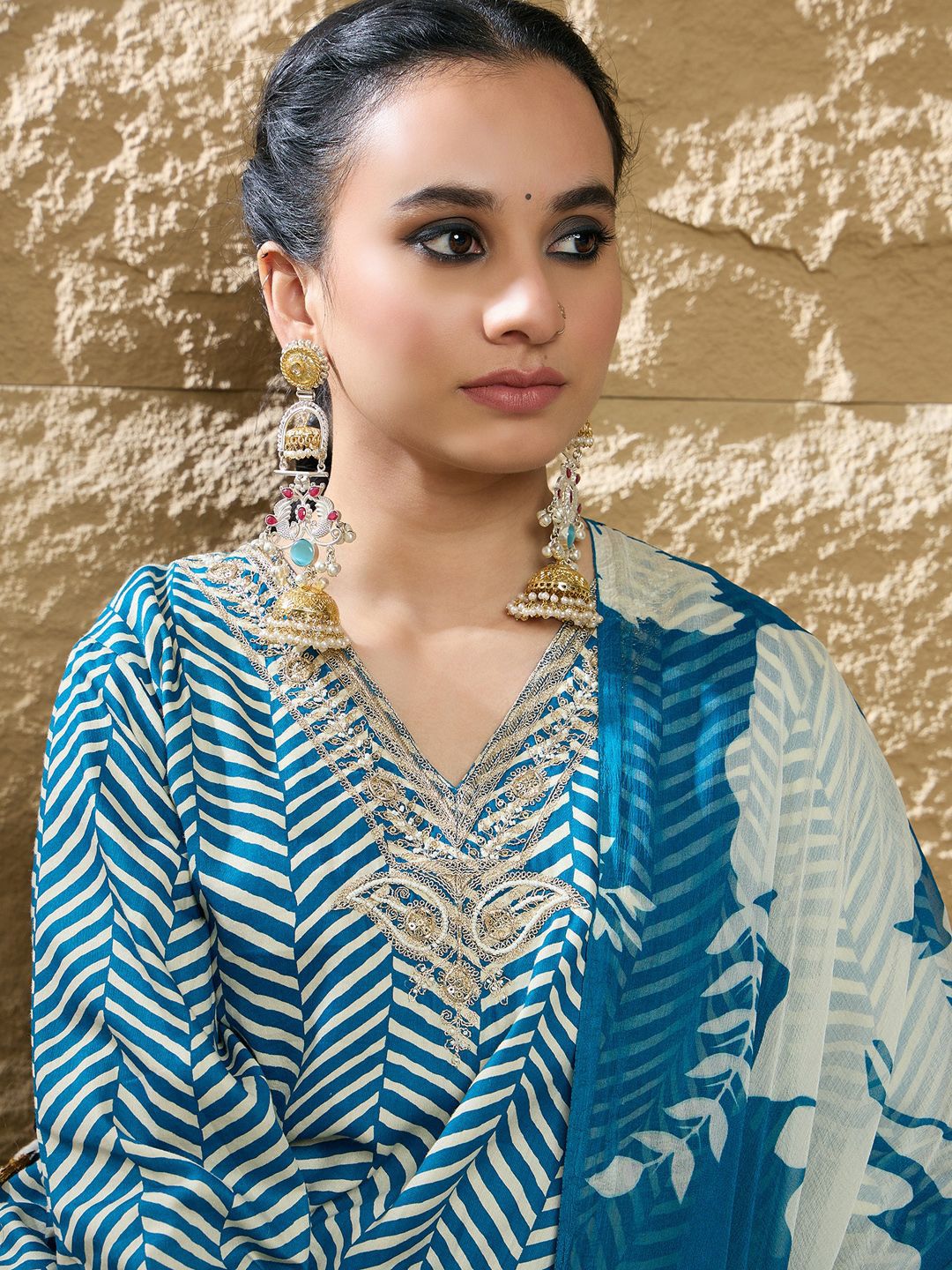 Indyancart IE Women Printed Regular Pure Cotton Kurta with Trousers & Dupatta
