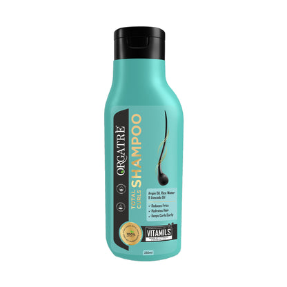 Orgatre Total Curls Shampoo For Wavy & Curly Hair With Rice Water & Argan Oil, Paraben Sulphate Free