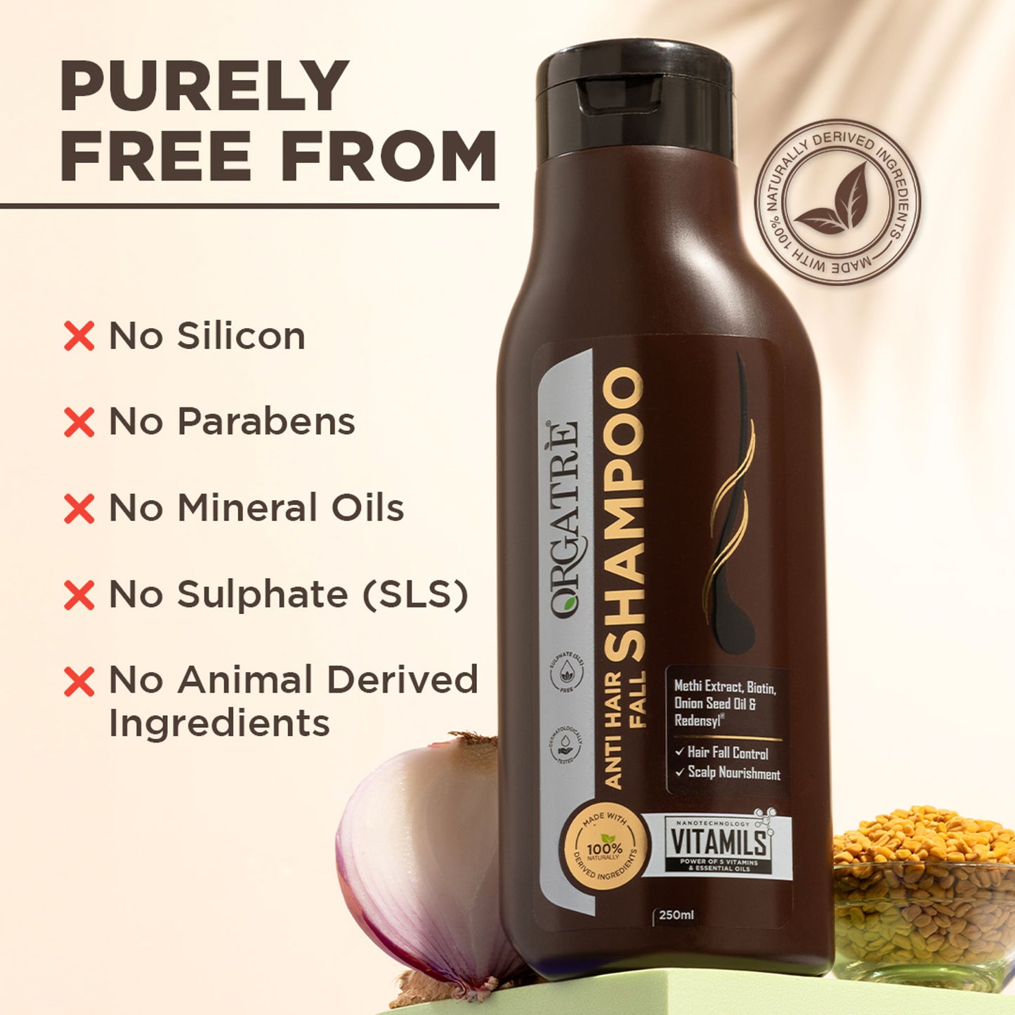 Orgatre Anti Hair Fall Control Shampoo With Meethi And Onion Seed Oil, Paraben & Sulphate Free