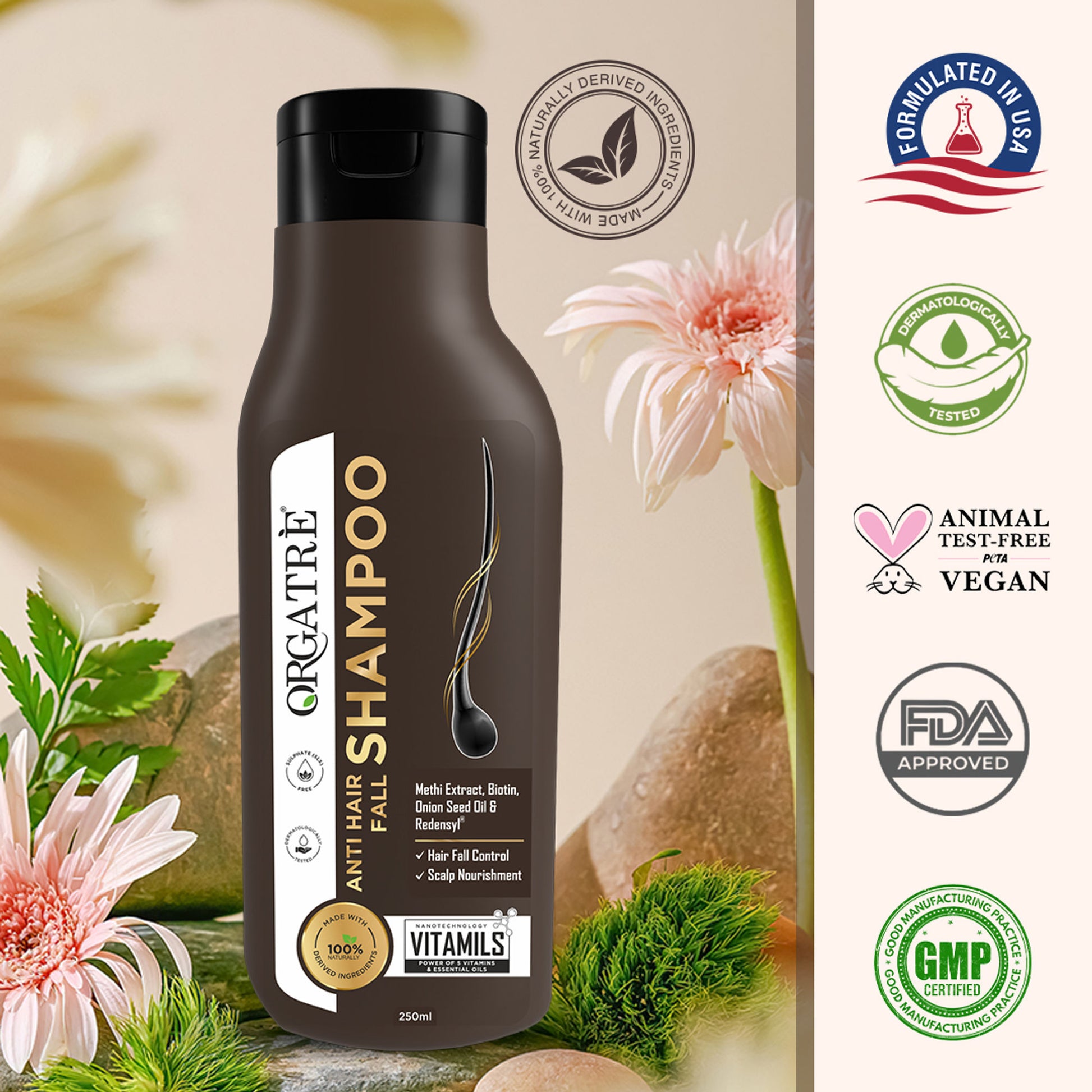 Orgatre Anti Hair Fall Control Shampoo With Meethi And Onion Seed Oil, Paraben & Sulphate Free