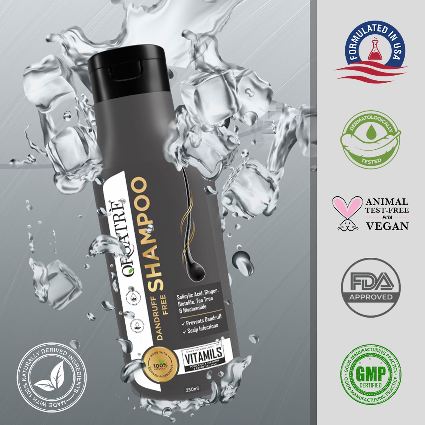 Orgatre Dandruff Free Shampoo With Tea Tree, Ginger, Rosemary Oil, Paraben & Sulphate Free